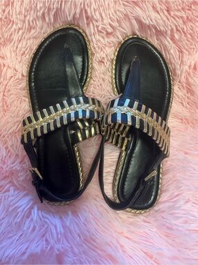 Aldo Black Sandals with Gold Braided Trim